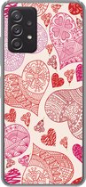 Geschikt voor Samsung Galaxy A53 5G hoesje - Een illustratie met roze en rode hartjes - Siliconen Telefoonhoesje