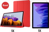 Casemania Hoes Geschikt voor Samsung Galaxy Tab S8 Plus - S7 FE & Tab S7 Plus Hoes Rood & Glazen Screenprotector - Tri Fold Tablet Case - Smart Cover
