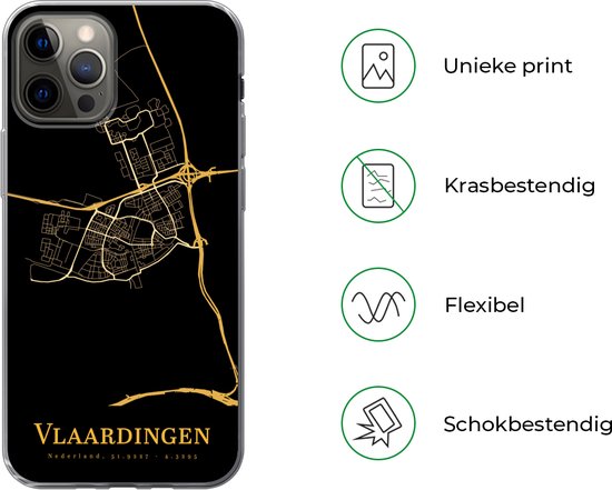 Coque iPhone 12 Pro - Vlaardingen - Carte - Or - Coque de téléphone en Siliconen