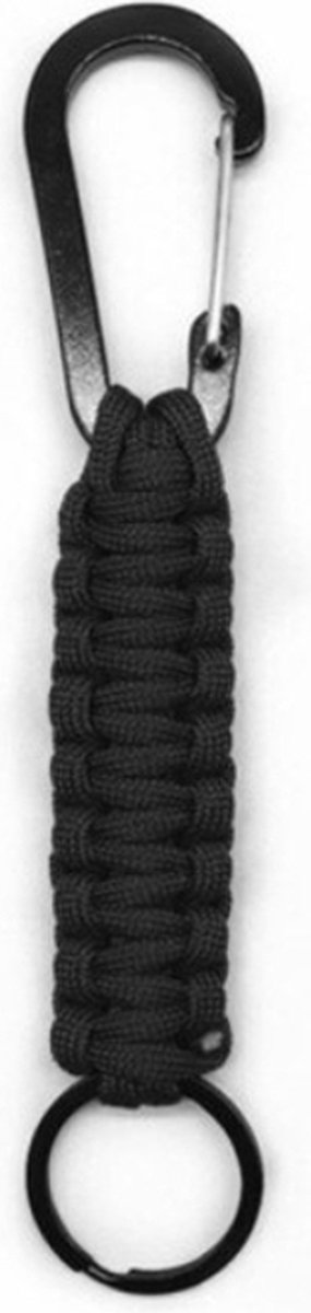 Gevlochten Sleutelhanger Paracord met Ring en Musketon Zwart