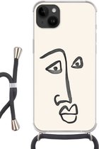 Telefoonhoesje Geschikt voorApple Iphone 14 Plus - Gezicht - Ogen - Line Art - Siliconen - Crossbody - Backcover met Koord - Telefoonhoesje met koord - Hoesje met touw
