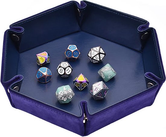 Thumbnail van een extra afbeelding van het spel Lapi Toys - Dungeons and Dragons dobbelbak - DnD polydice tray - D&D dice tray - Dobbelpiste - Opvouwbaar - Kunstleer - Fluweel - Blauw