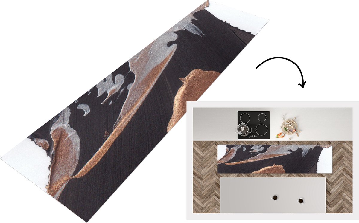 KitchenYeah Keukenloper - Loper keuken - Abstract - Verf - Goud - 240x60 cm - Keukenloper vinyl Multicolor