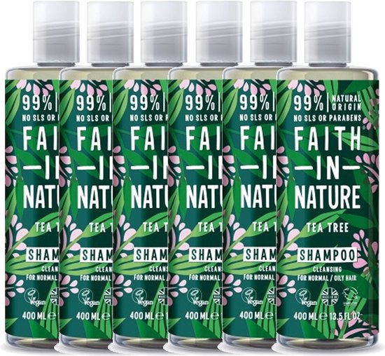 Foto: Faith in nature shampoo tea tree 6 pak voordeelverpakking