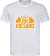 Wit WK 2022 voetbal T-shirt met “ Brullende Leeuw en Holland “ print Oranje maat L