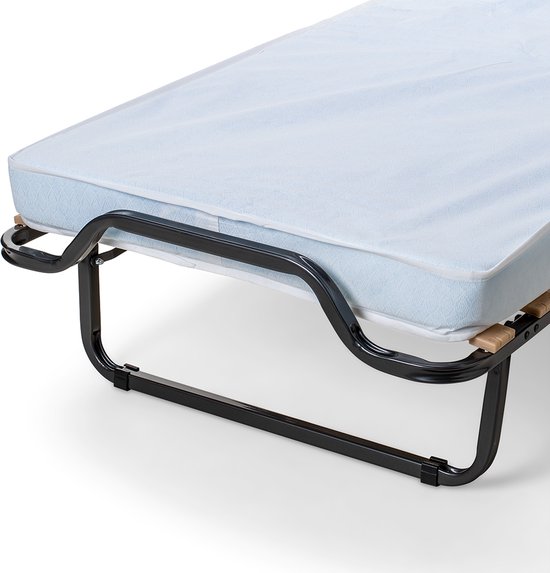 Wicotex – By Charmar Vouwbed – 80x200cm – Eenpersoonsbed – Logeerbed – Opklapbed - Inklapbaar bed – Logeermatras – Zwart stalen frame met wielen – Inclusief matras 10.5 cm dik – inclusief beschermhoes