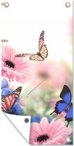 Tuinposter Vlinders - Bloemen - Hortensia - Insecten - 40x80 cm - Wanddecoratie Buiten - Tuinposter - Tuindoek - Schuttingposter - Tuinschilderij