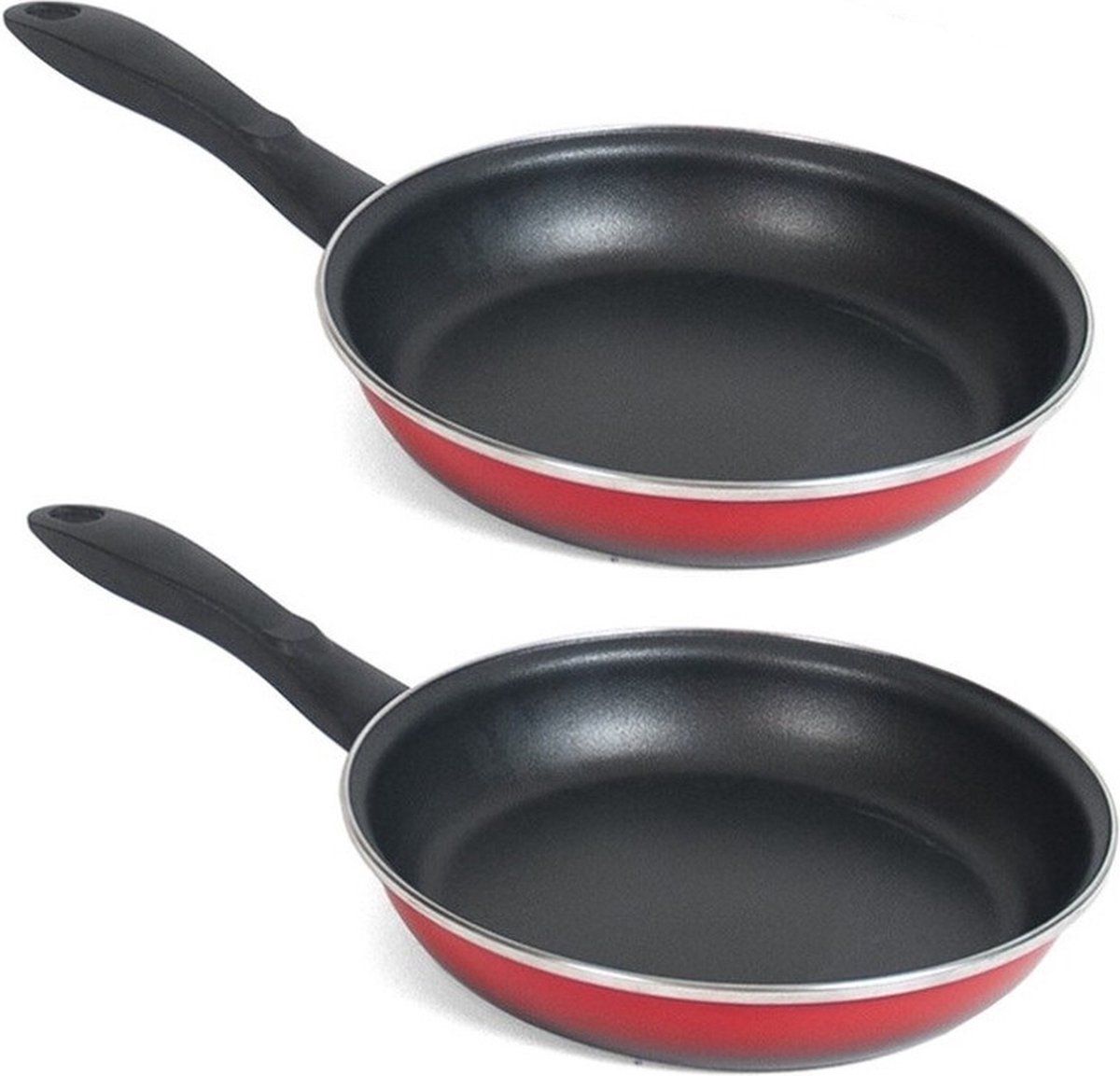 Set van 2x stuks aluminium professionele rode koekenpan Merida met anti-aanbak laag 24 cm - Hapjespannen