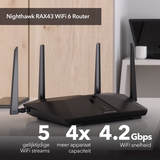 Nighthawd Router Raxe450 Netgear Nighthawk RAX43 - Router - Dual-Band - AX4200 - Wifi 6 | bol