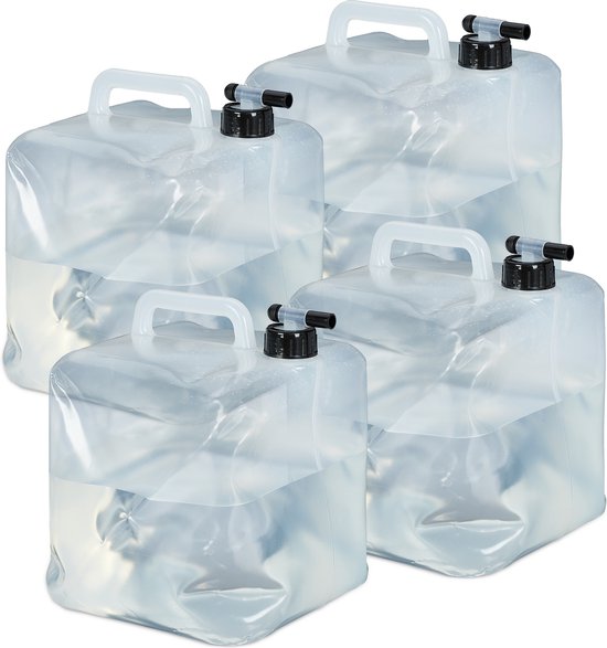 Relaxdays opvouwbare jerrycan set van 4 - 10 l - met kraantje - BPA-vrij - transparant-zwart van Relaxdays — afbeelding 2