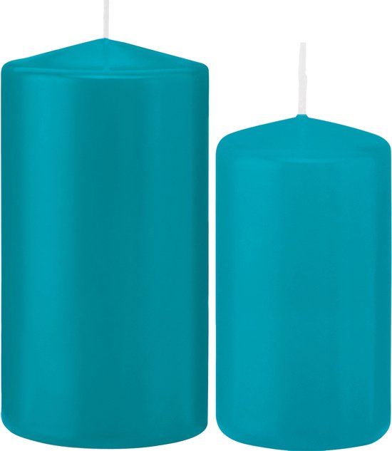 Trend Candles - Stompkaarsen set 4x stuks turquoise blauw 12 en 15 cm