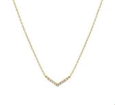 The Fashion Jewelry Collection Ketting V Zirkonia 0,8 mm 40 - 44 cm - Geelgoud