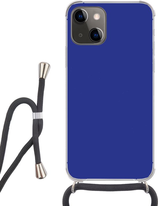Coque avec cordon iPhone 13 Mini - Blauw - Couleur unie - Bleu foncé - Siliconen - Bandoulière - Coque arrière avec cordon - Coque pour téléphone avec cordon - Coque avec corde