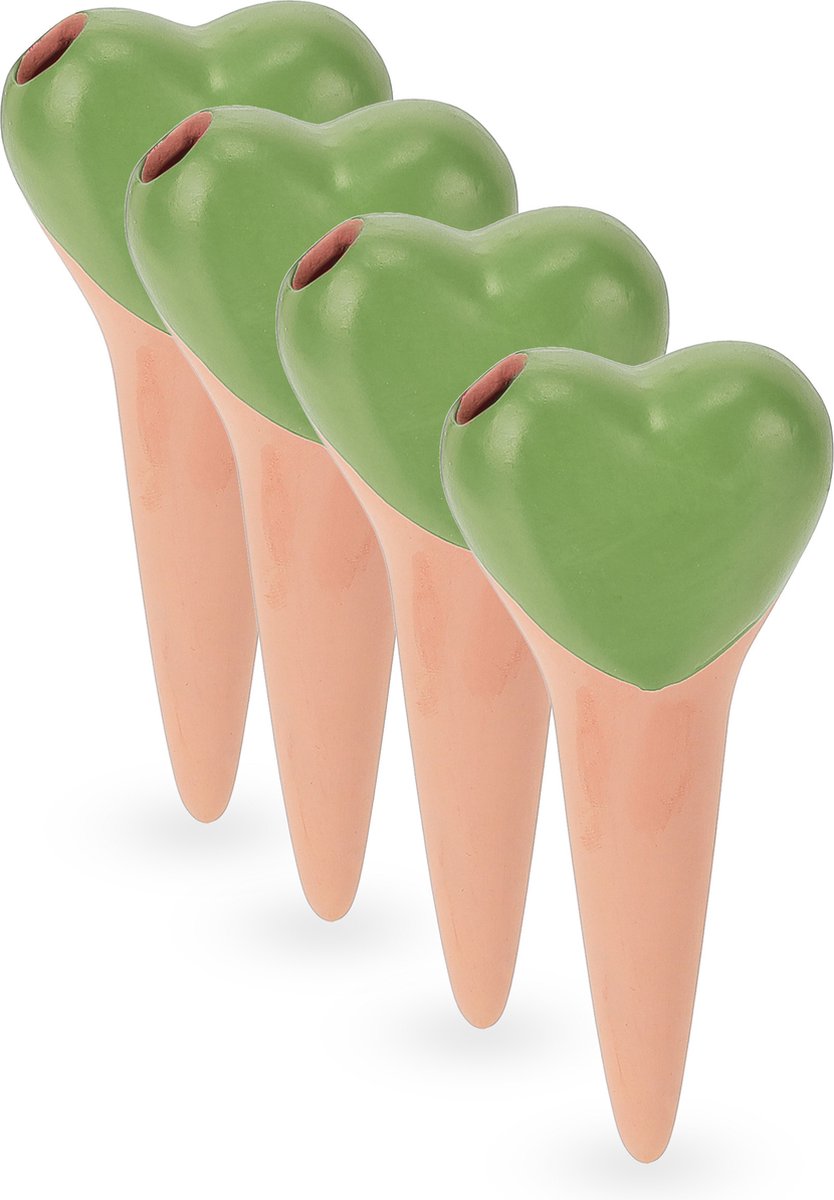 waterdruppelaar kamerplanten - set van 4 - 70 ml - hartjes - watergeefsysteem - keramiek