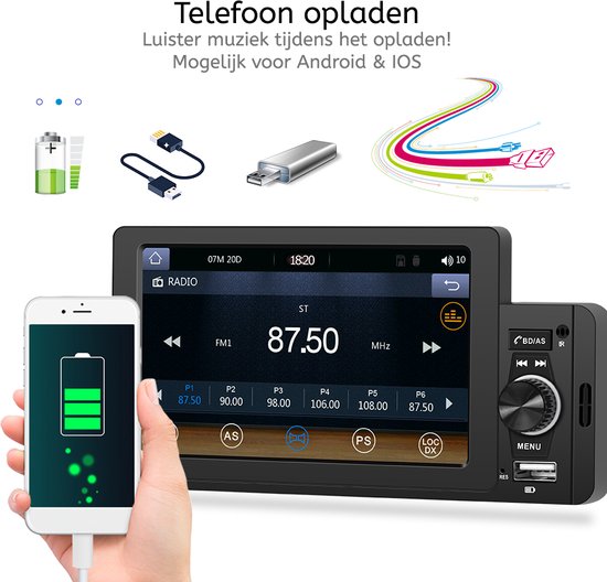Hodozzy 1 DIN autoradio met draadloze CarPlay/Android auto, radio
