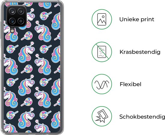 Coque Samsung Galaxy A12 - Fille - Unicorn - Bonbon Sucette - Motifs - Coque de téléphone en Siliconen -