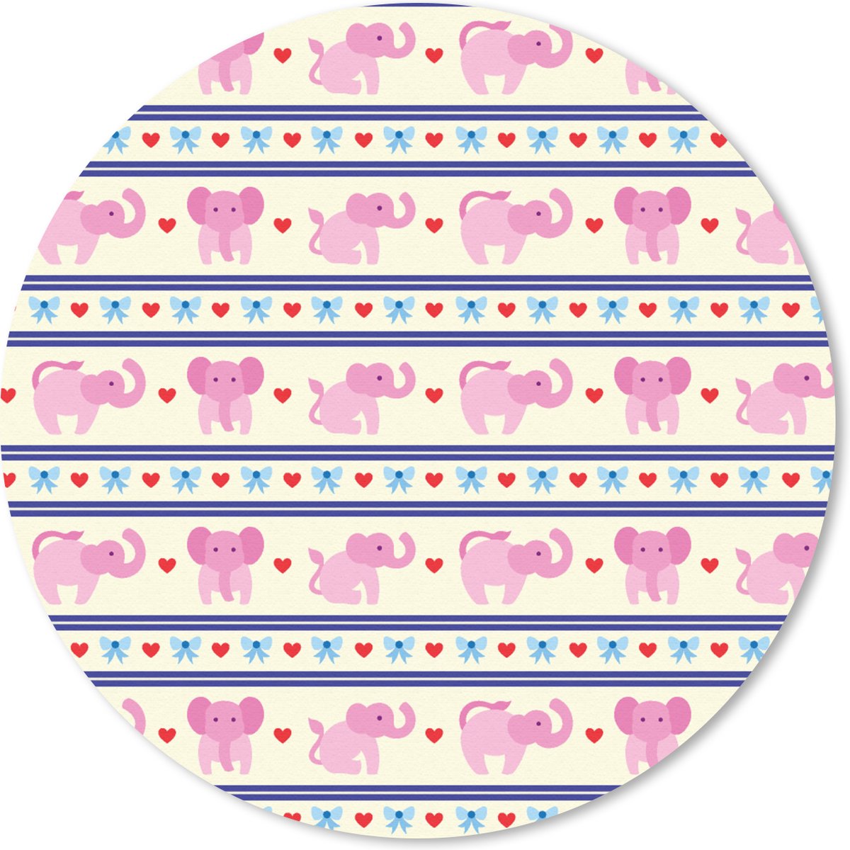 Muismat rond 40x40 cm - Mousepad Roze - Olifant - Lijn - Design - Ronde muismatten
