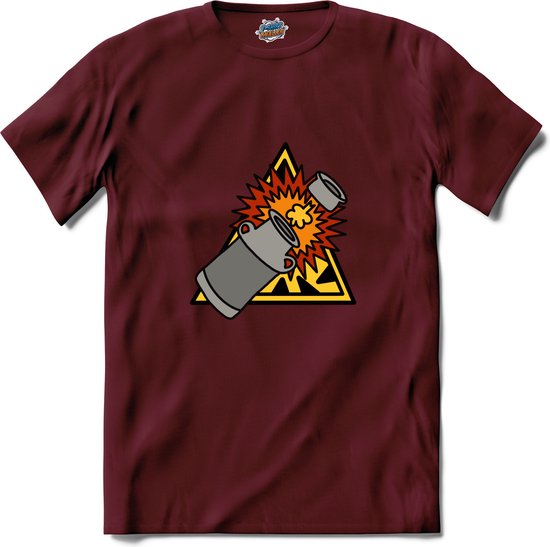 Foto: Carbid bus schieten oud en nieuw melkbus vuurwerk t shirt unisex burgundy maat l