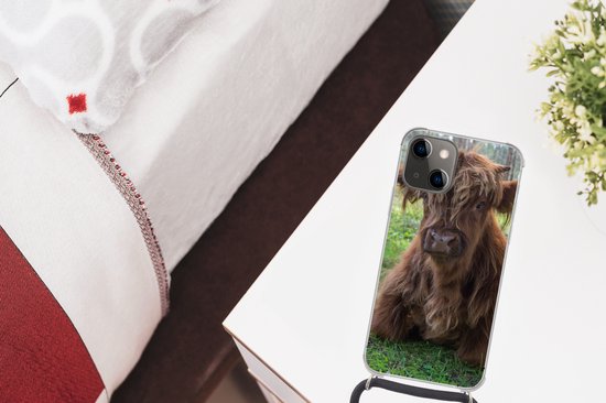 Coque avec cordon iPhone 13 Mini - Highlander écossais - Crapaud - Animaux - Siliconen - Bandoulière - Coque arrière avec cordon - Coque pour téléphone avec cordon - Coque avec corde