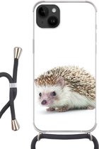 Geschikt voorApple Iphone 14 Plus - Crossbody Case - Egel - Dieren - Wit - Siliconen - Crossbody - Backcover met Koord - Telefoonhoesje met koord - Hoesje met touw
