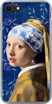 Geschikt voor iPhone SE 2020 hoesje - Meisje met de parel - Delfts blauw - Vermeer - Bloemen - Schilderij - Oude meesters - Siliconen Telefoonhoesje