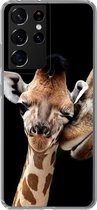 Geschikt voor Samsung Galaxy S21 Ultra hoesje - Giraffe - Dieren - Zwart - Portret - Dieren - Siliconen Telefoonhoesje