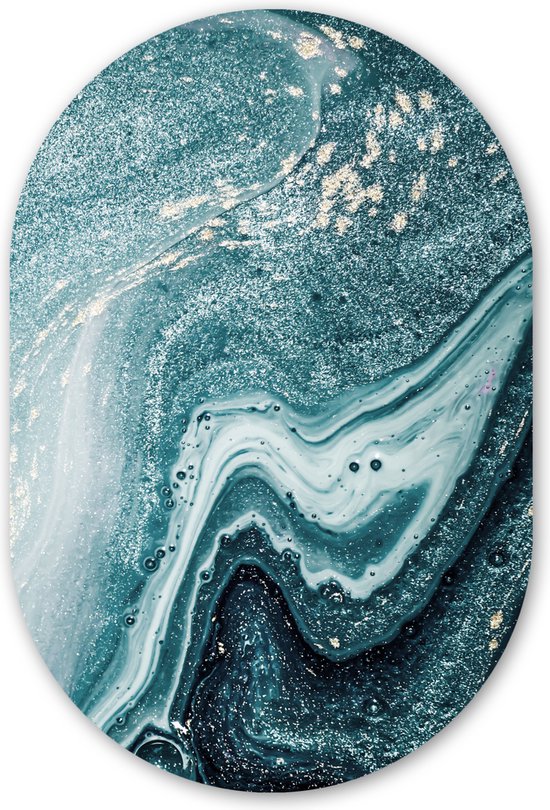 Muurovaal - Wandovaal - Kunststof Wanddecoratie - Ovalen Schilderij - Edelstenen - Blauw - Natuur - Marmer - Abstract - 40x60 cm - Ovale spiegel vorm op kunststof