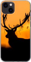 Geschikt voor iPhone 13 hoesje - Hert - Oranje - Silhouet - Dieren - Natuur - Siliconen Telefoonhoesje