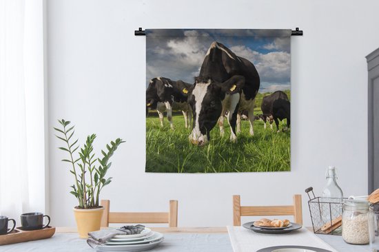Tapisserie murale - Toile murale - Vaches - Animaux - Herbe - Prairie - Ferme - 90x90 cm - Tapisserie