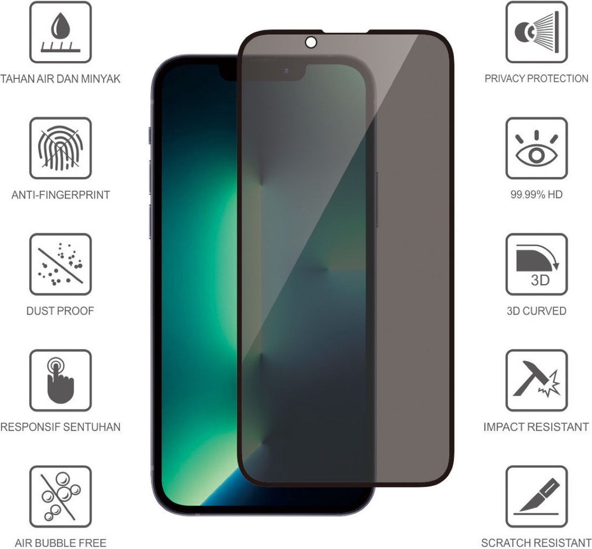 Iphone XR Meibo Tempered glass Privacy 3D full cover glass