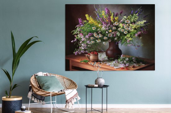 Toile Peinture Fleurs - Tableau - Nature Morte - 160x120 cm - Décoration murale XXL