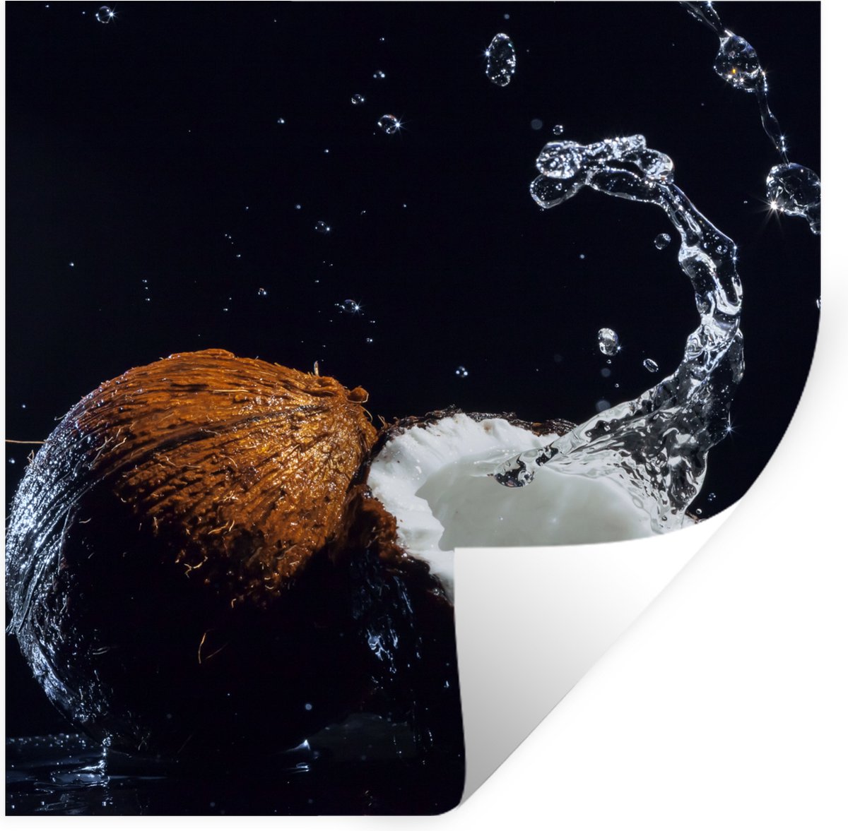 Muurstickers - Sticker Folie - Kokosnoot - Stilleven - Water - Zwart - Fruit - 80x80 cm -