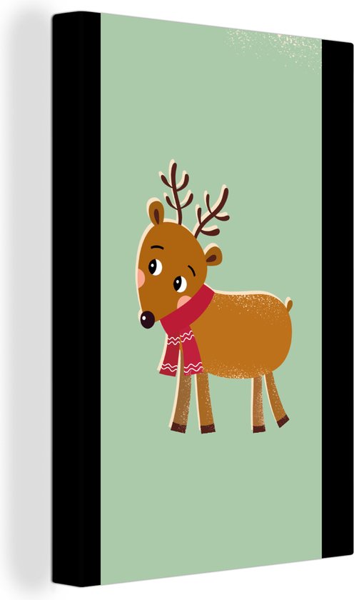 Tableau sur toile Renne - Noël - Hiver - Noël - Vert - 60x90 cm - Décoration murale