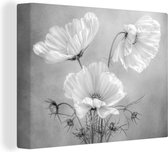 Canvas Schilderij Stilleven - Bloemen - Zwart wit - Klaproos - Botanisch - 40x30 cm - Wanddecoratie
