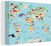 Canvas kinderen - Decoratie kinderkamers - Wereldkaart - Dieren - Walvis - Leeuw - Wanddecoratie meisjes - Jongens - 160x120 cm - Muurdecoratie Jongens