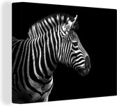 Canvas schilderij 40x30 cm - Wanddecoratie Zebra - Zwart - Wit - Portret - Dieren - Muurdecoratie woonkamer - Slaapkamer decoratie - Kamer accessoires - Schilderijen