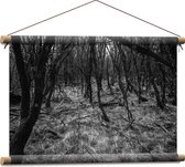 WallClassics - Textielposter - Takken in het Bos Zwart / Wit - 60x40 cm Foto op Textiel