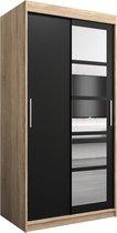 InspireMe - Kledingkast met 2 schuifdeuren, Modern-stijl, Een kledingkast met planken en een spiegel (BxHxD): 100x200x62 - VENEZIA I 100 Sonoma Eik + Zwart Mat