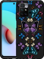 Xiaomi Redmi 10 2022 Hoesje Zwart Vlinder Symmetrie - Designed by Cazy