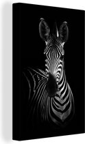 Canvas - Dieren - Zebra - Zwart - Wit - Schilderijen op canvas - 20x30 cm - Canvas doek - Woonkamer