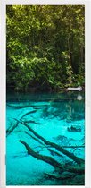 Deursticker Helderblauw meer in de jungle - 95x235 cm - Deurposter