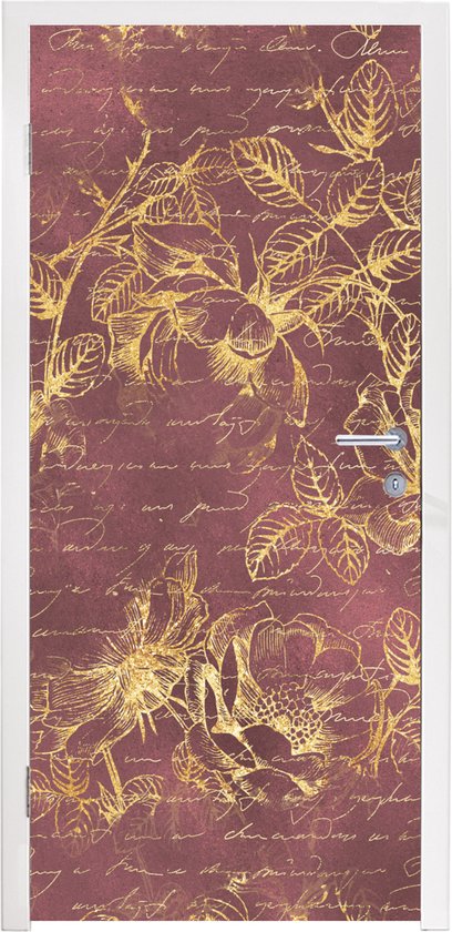 Deursticker Bloemen - Bladeren - Gold - 85x215 cm - Deurposter
