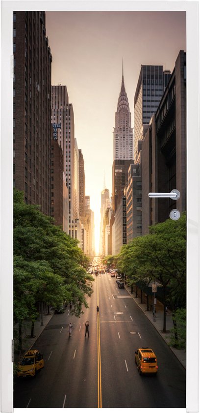 Deursticker Straat van New York in de ochtend - 75x205 cm - Deurposter