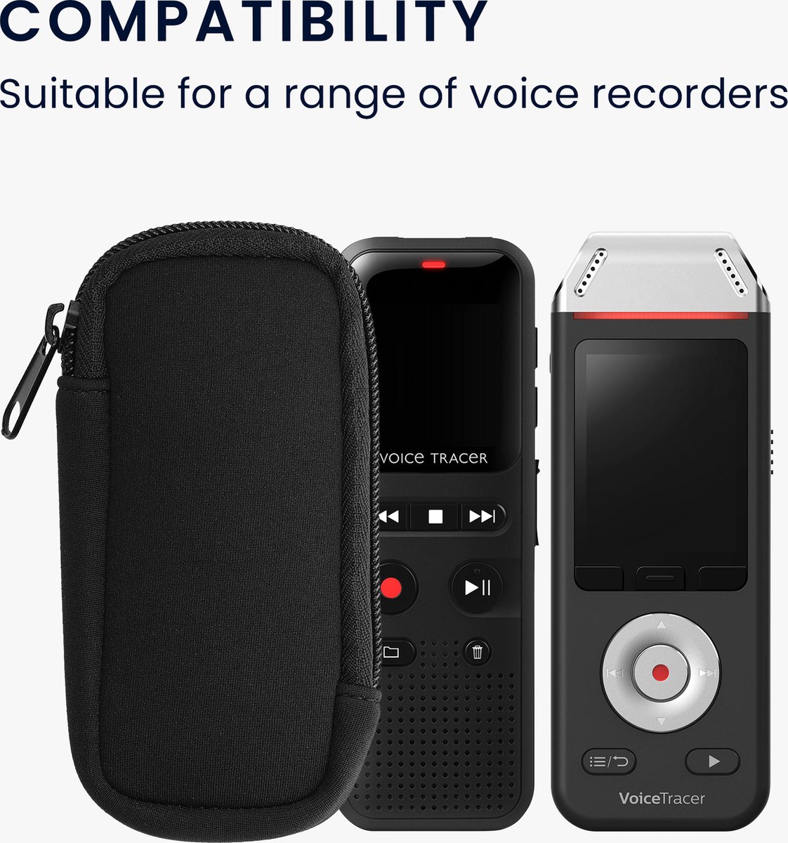 kwmobile hoes voor voice recorder - 11,5 x 4,5 cm van neopreen - geschikt voor Universal Voice Recorder - In zwart — afbeelding 7