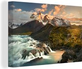 Canvas Schilderij Zonsondergang in Patagonië in Zuid-Amerika - 90x60 cm - Wanddecoratie