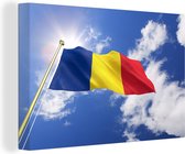 Canvas Schilderij De vlag van Roemenië wappert in de lucht - 60x40 cm - Wanddecoratie