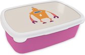 Broodtrommel Roze - Lunchbox - Brooddoos - Robot - Antenne - Oranje - Bliksemschicht - Jongen - Kids - 18x12x6 cm - Kinderen - Meisje