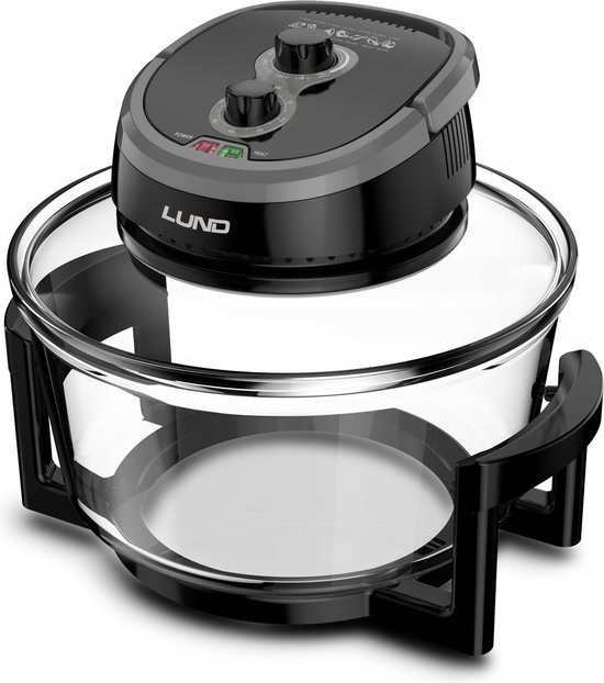 LUND Professional heteluchtoven 12 + 5L zwart grijs - Halogeen oven - Convectie oven - air fryer extensie ring 1400W - Inclusief 9-delige accessoires set
