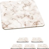 KitchenYeah - Onderzetters - Marmer look - Goud - Wit - Stenen - Design - Onderzetters voor glazen - 10x10 cm - Vierkant - Glasonderzetters - 6 stuks