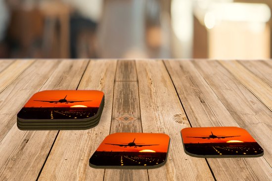 Dessous de Sous-verres - Coucher de soleil - Avion - Oranje - Soleil - 10x10 cm - Dessous de verre - 6 pièces